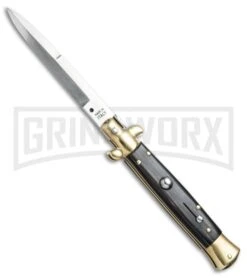 SKM 9" Italian Stiletto Dark Horn Brass Automatic Knife - Bayonet