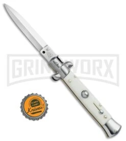 SKM/AB 8" Italian Stiletto Sim Ivory Automatic Knife - Dagger Satin -Kershaw Shop SKM AB Italian Stiletto Sim Ivory Dagger Satin BHQ 75624 jr bottlecap large