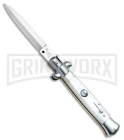 SKM/AB 8" Italian Stiletto Pearlex Automatic Knife - Dagger Satin