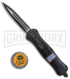 SKM Casket Wood Automatic OTF Dagger Knife - Two Tone Plain -Kershaw Shop SKM Casket G 10 Auto OTF Dagger Black TT Black Satin BHQ 141105 jr bottlecap large