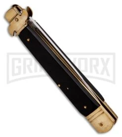 SKM 9.75" Slimline Black Wood Leverlock Automatic Knife - Satin -Kershaw Shop SKM Slimline Black Wood Leverlock Knife BHQ 94932 ns.side large