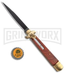 SKM 9.75" Slimline Rosewood Leverlock Automatic Knife - Black -Kershaw Shop SKM Slimline LL Auto Rosewood Black 45PGB BHQ 112598 jr bottlecap large