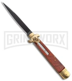SKM 9.75" Slimline Rosewood Leverlock Automatic Knife - Black