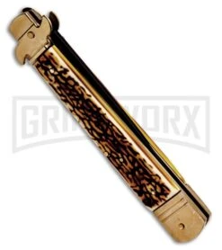 CKM 9.75" Slimline Stag Leverlock Automatic Knife - Black -Kershaw Shop SKM Slimline Stag Leverlock Knife BHQ 94931 ns.side large