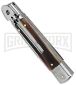 SKM 7.75" Slimline Brazilian Lever Lock Automatic Knife- Satin Swedge -Kershaw Shop SKM Slimline leverlock brazilian horn satin BHQ 81881 er spine large