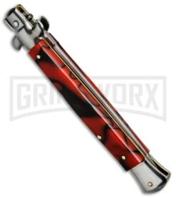 SKM Red Swirl Tiger Stripe 11" Automatic Stiletto Knife (Flat Grind) -Kershaw Shop SKM Stiletto 11in Red Swirl Flat BP 6145 jr side large