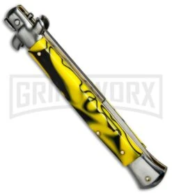 SKM AB 11" Italian Stiletto Yellow Swirl Killer Bee Automatic Knife - Bayonet -Kershaw Shop SKM Stiletto 11in Yellow Swirl Bayo BP 2960 jr side large