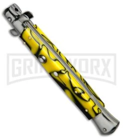 SKM AB 11" Italian Stiletto Yellow Swirl Killer Bee Automatic Knife - Bayonet -Kershaw Shop SKM Stiletto 11in Yellow Swirl Bayo BP 2960 jr spine large