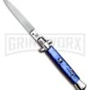 SKM 9" Italian Stiletto Blue Acrylic Automatic Knife - Flat Satin Plain