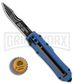Schrade SCHOTFBL Blue OTF Spring Assisted Knife - Gray 4TH18 -Kershaw Shop Schrade OTF Blue Gray BHQ 84391 er bottlecap large