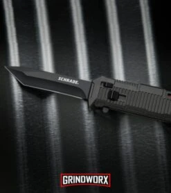 Schrade SCHOTF8TB Viper OTF Black Aluminum Assisted Knife - Tanto Black Plain -Kershaw Shop Schrade Viper Tanto OTF Black Black SCHOTF8TB BHQ 27950 jr lifestyle large