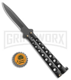 Scoundrel Balisong Black Butterfly Knife - Black Plain -Kershaw Shop Scoundrel Balisong Black Butterfly Black BHQ 163760 jr bottlecap large