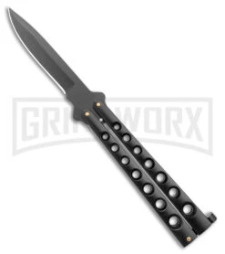 Scoundrel Balisong Black Butterfly Knife - Black Plain