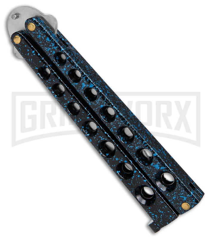 Scoundrel Balisong Black/Blue Butterfly Knife - Satin Plain 5 Scoundrel Balisong Black/Blue Butterfly Knife - Satin Plain - Image 3
