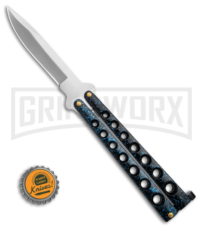 Scoundrel Balisong Black/Blue Butterfly Knife - Satin Plain 6 Scoundrel Balisong Black/Blue Butterfly Knife - Satin Plain - Image 4