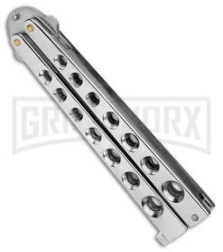 Scoundrel Balisong Silver Butterfly Knife - Satin Plain -Kershaw Shop Scoundrel Balisong Silver Butterfly Knife Satin GX 39635 td side large