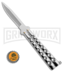 Scoundrel Balisong Silver Butterfly Knife - Satin Plain -Kershaw Shop Scoundrel Balisong Silver Butterfly Knife Satin GX 39635 td size large