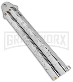 Silver Dragon Balisong Butterfly Knife - Satin Drop Point -Kershaw Shop Silver Dragon Balisong Butterfly Satin DP GX 37356 jr side large
