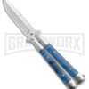 Blue Balisong Bayonet Butterfly Knife - Satin Plain -Kershaw Shop Skipper Blue Swirl Balisong Aluminum Butterfly DP Satin GX 40650 jr large