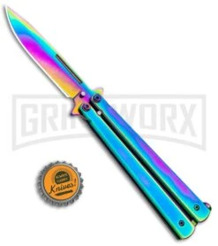 Skipper Rainbow Balisong Butterfly Knife - Rainbow Plain -Kershaw Shop Skipper Rainbow Polished Balisong Butterfly Knife PK 2033 RB GX 32064 jr bottlecap large