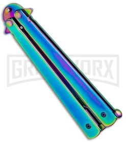 Skipper Rainbow Balisong Butterfly Knife - Rainbow Plain -Kershaw Shop Skipper Rainbow Polished Balisong Butterfly Knife PK 2033 RB GX 32064 jr side large