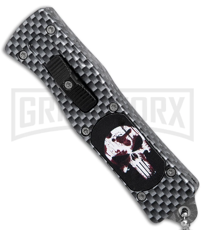 Skull Mini Dog Tag Gray Black Carbon Fiber D/A OTF Automatic Knife - Satin Plain 4 Skull Mini Dog Tag Gray Black Carbon Fiber D/A OTF Automatic Knife - Satin Plain - Image 2