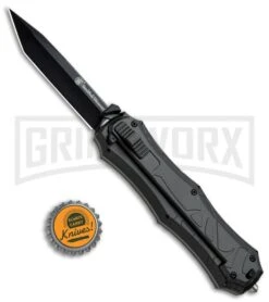 Smith & Wesson Spring Assisted Finger Actuator Tanto OTF Knife - Black Plain -Kershaw Shop Smith Wesson OTF Assist Finger Actuator Tanto Black SWOTF9TB BHQ 67477 jr bottlecap large