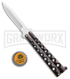 Scoundrel Balisong Black Red Butterfly Knife - Satin Plain -Kershaw Shop Soundrel Balisong Butterfly Black Red Satin BHQ 163784 jr bottlecap large
