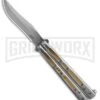 Boss Butterfly Knife Stainless Steel Gold Liners - Gray Plain -Kershaw Shop Stainless Steel With Gold Ilay Balisong Butterfly Knife GX 37609 td large