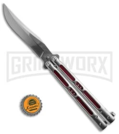 Boss Butterfly Knife Stainless Steel Red Liners - Gray Plain -Kershaw Shop Stainless Steel With Red Ilay Balisong Butterfly Knife GX 37606 td size large