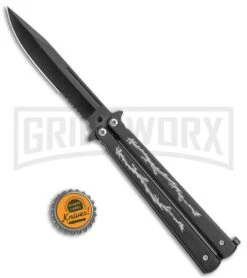 Super Knife Black Balisong Butterfly Knife Dragon - Black Serr -Kershaw Shop Super Knife Black Balisong Butterfly Dragon Black Serr GX 36280 jr bottlecap large