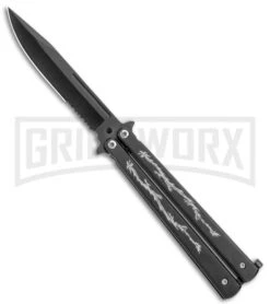 Super Knife Black Balisong Butterfly Knife Dragon - Black Serr