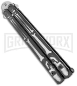 Super Knife Black Balisong Butterfly Knife Skull/Bones - Satin Serr -Kershaw Shop Super Knife Black Balisong Butterfly Skull Bones Satin Serr GX 36282 jr side large