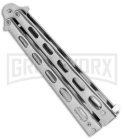 Super Knife Sleek Slinger Silver Balisong Butterfly Knife - Satin Serr -Kershaw Shop Super Knife Sleek Slinger Silver Balisong Butterfly Knife Satin Serr GC16SL SERR GX 33398 jr side large