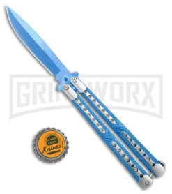 Swift Blue Balisong Titanium Coated Butterfly Knife - Blue -Kershaw Shop Swift Blue Balisong Ti Coated Butterfly Blue BHQ 163595 jr bottlecap large