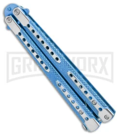 Swift Blue Balisong Titanium Coated Butterfly Knife - Blue -Kershaw Shop Swift Blue Balisong Ti Coated Butterfly Blue BHQ 163595 jr side large