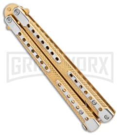 Swift Gold Balisong Titanium Coated Butterfly Knife - Gold -Kershaw Shop Swift Gold Balisong Ti Coated Butterfly Gold GX 39695 jr side large