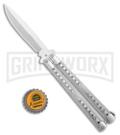 Swift Silver Balisong Titanium Coated Butterfly Knife - Satin -Kershaw Shop Swift Silver Balisong Ti Coated Butterfly Satin GX 39696 jr bottlecap large