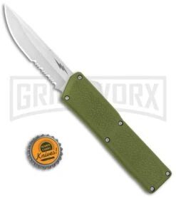 Thunder Green D/A OTF Automatic Knife - Satin Serrated -Kershaw Shop Thunder Green DA OTF Auto SAtin Serr GX 34378 jr bottlecap large