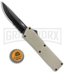 Thunder Tan D/A OTF Automatic Knife - Black Serr -Kershaw Shop Thunder Tan DA OTF Auto Black Serr GX 34281 jr bottlecap large