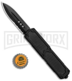 Titan Black D/A OTF Automatic Knife - Carbon Fiber Inlay - Dagger Black Serr -Kershaw Shop Titan Black DA OTF Auto CF Inlay Dagger Black Serr GX 37205 jr bottlecap large