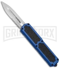 Titan Blue D/A OTF Automatic Knife - Dagger Satin Serrated 4TH18