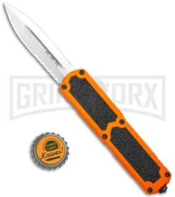 Titan Orange D/A OTF Automatic Knife - Satin Dagger Serr -Kershaw Shop Titan DA OTF Orange Auto Satin Dagger Serr GX 36413 jr bottlecap large