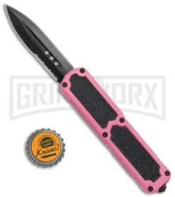 Titan Pink D/A OTF Automatic Knife - Dagger Black Serr -Kershaw Shop Titan DA OTF Pink Dagger Black Serr BP 20266 jr bottlecap large