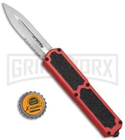 Titan Red D/A OTF Automatic Knife - Dagger Satin Serr -Kershaw Shop Titan DA OTF Red Dagger Satin Serr BP 20265 jr bottlecap large