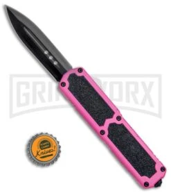 Titan Pink D/A OTF Automatic Knife - Dagger Black Plain -Kershaw Shop Titan Pink DA OTF Auto Dagger Black Plain BP 25408 jr bottlecap large