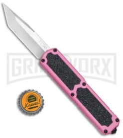 Titan Pink D/A OTF Automatic Knife - Tanto Satin Plain -Kershaw Shop Titan Pink DA OTF Auto Tanto Satin Plain BP 24616 jr bottlecap large