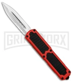 Titan Red D/A OTF Sim Carbon Fiber Automatic Knife - Dagger Satin Serrated