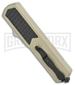 Titan Tan D/A OTF Sim Carbon Fiber Automatic Knife - Dagger Satin Plain -Kershaw Shop Titan Tan DA OTF Sim CF Auto Dagger Black GX 25634 jr side large