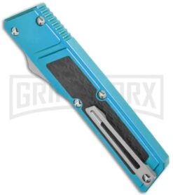 Vespa Knives Ripper Blue/ CF Inlay OTF Japanesse Tanto Knife - Satin -Kershaw Shop Vespa Knives Ripper Blue CF Inlay OTF Japanese Tanto Satin GX 36791 jr side large